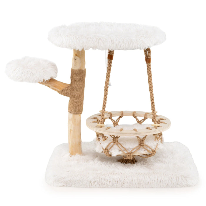 Cute Solid Wood Cat Tree Natural Branch Modern Kitten Tower-