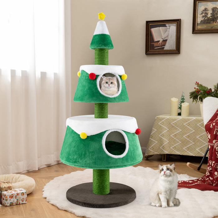 Cute Cat Tower Christmas Cat Tree for Indoor Cats with  2 Condos-
