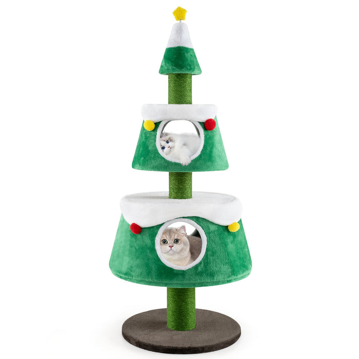 Cute Cat Tower Christmas Cat Tree for Indoor Cats with  2 Condos-
