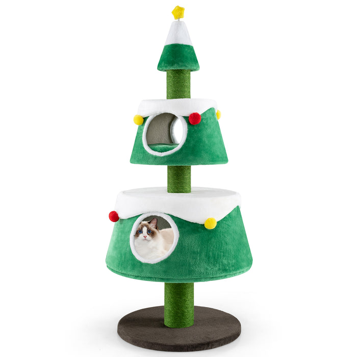 Cute Cat Tower Christmas Cat Tree for Indoor Cats with  2 Condos-