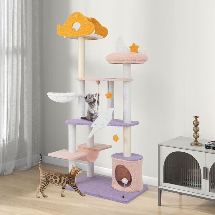 167 cm Multilevel Tall Cat Tower with Sisal Covered Scratching Posts-