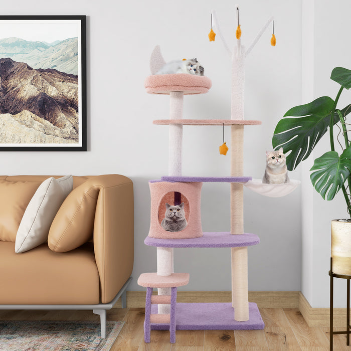 Multilevel Cat Tower with Ladder Sisal Covered Scratching Posts-