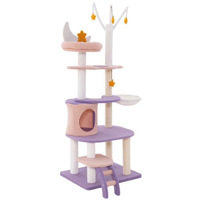 Multilevel Cat Tower with Ladder Sisal Covered Scratching Posts-