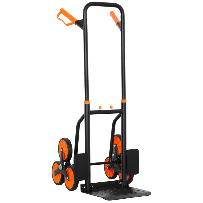 DURHAND Steel Climbing Stairs Trolley Hand Trucks 6-Wheels Foldable Load Cart 120kg, Orange