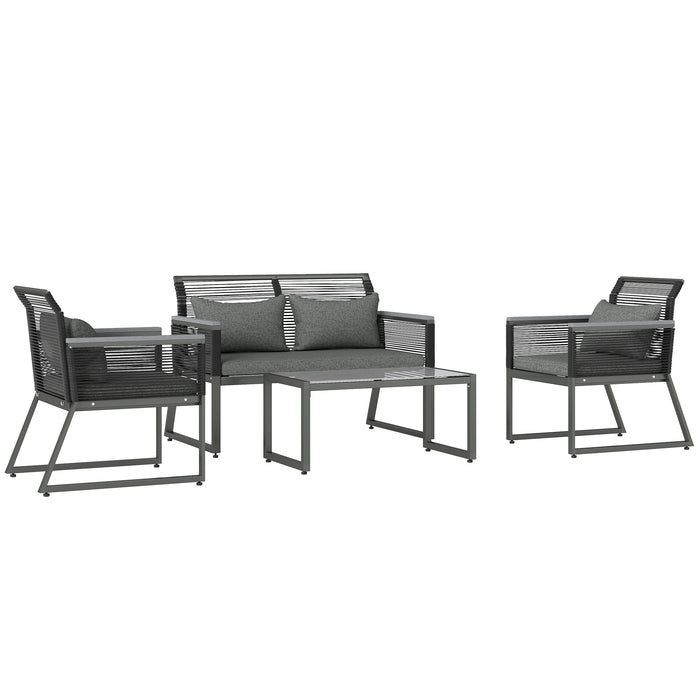 Outsunny 4 Pieces Rattan Garden Furniture Set - Charcoal Grey