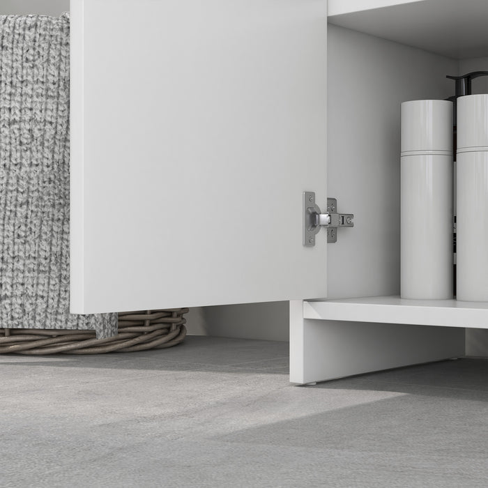 HOMCOM Under Sink Bathroom Cabinet, Freestanding Under Sink Cabinet with 2 Doors and Shelf for Basin without or with Pedestal, White