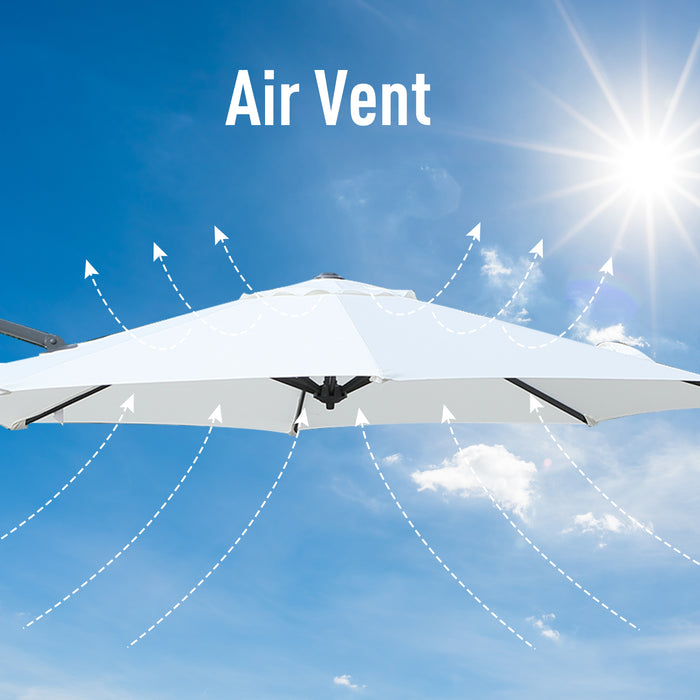 3 Meter Patio Offset Roma Umbrella - Cantilever Hanging Sun Shade Canopy with 360° Rotation and Cross Base, Cream White - Ideal Outdoor Shelter for Garden, Deck, and Poolside