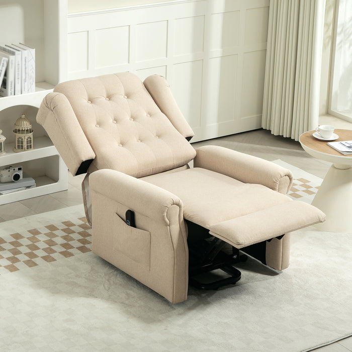 HOMCOM Power Lift Recliner Chair, Wingback Button Tufted Electric Lift Chair for Elderly, Fabric Riser and Reclining Armchair with Remote Control, Side Pockets, for Living Room, Beige
