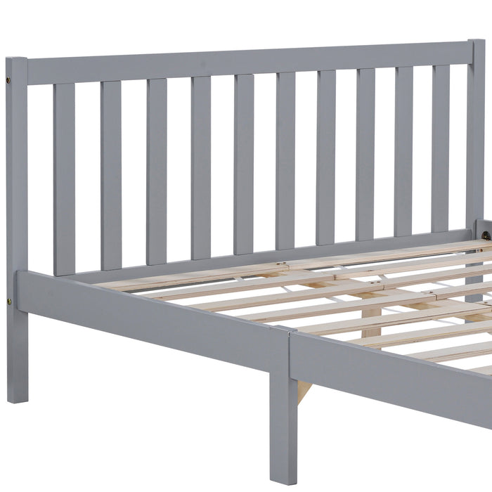 Wooden Double Bed Frame with Headboard and Footboard - Elegant 4ft6 Bedroom Furniture in Grey, No Box Spring Needed - Comfort & Style for Modern Bedrooms, Size 196x140x77 cm
