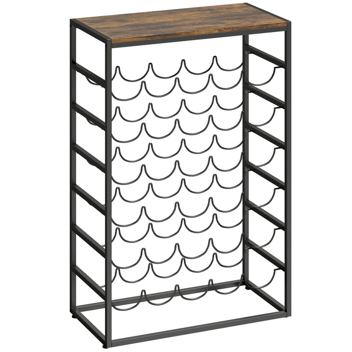 HOMCOM 30 Bottles Wine Rack, 6 Tier Free Standing Wine Storage Holder with Wood Effect Tabletop, Rustic Brown