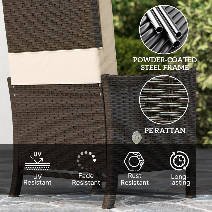 Outsunny 5 Piece Rattan Garden Furniture Set, Wicker Outdoor Furniture with 2 Armchairs, 2 Footstools and Glass Top Coffee Table with Shelf, Cushions for Patio Balcony, Khaki