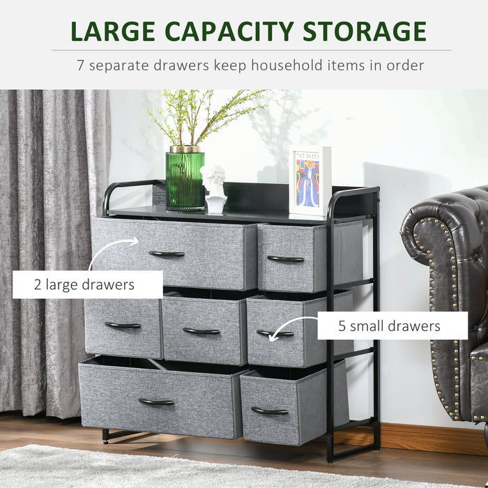 HOMCOM Chest of Drawers with 7 Foldable Drawers, 3-Tier Fabric Bedroom Dresser, Clothes Storage Unit for Bedroom, Living Room, Grey