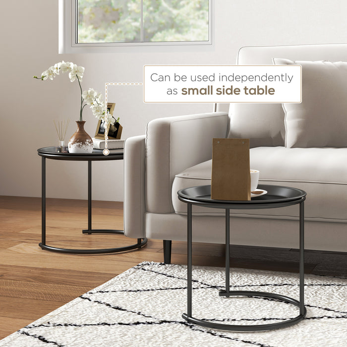 HOMCOM Nesting Tables Set of 2, Side End Table with Removable Tabletop Tray and Steel Frame for Living Room, Bedroom, White