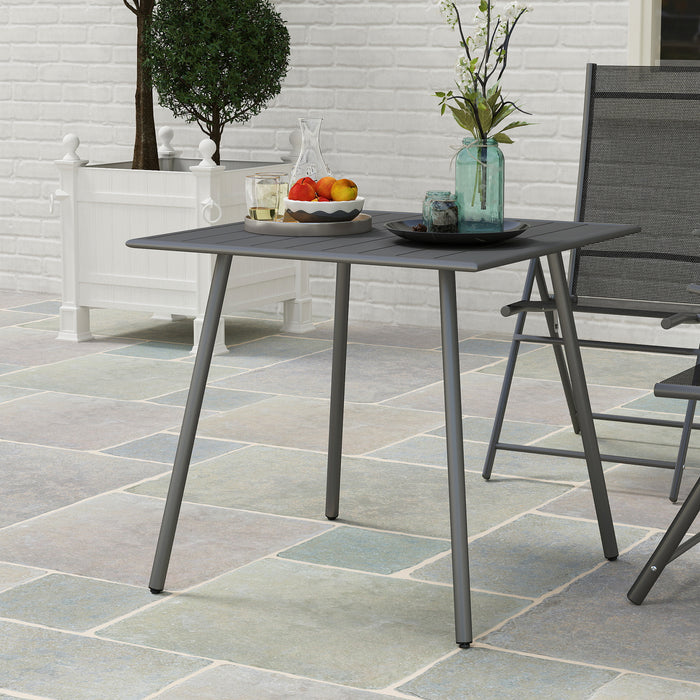 Outsunny Square Garden Table with Slat Top, Steel Frame, Outdoor Table for 4 Person, 80 x 80 x 74 cm, Grey