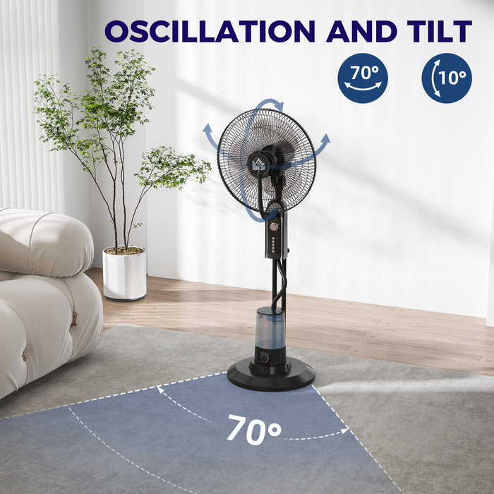 HOMCOM Pedestal Fan with Water Mist Spray, Spray Misting Fan with 70° Oscillation, Tilt Head, 4 Speeds, 3 Modes, Adjustable Mist, 3.2L Water Tank, for Home, 120 cm