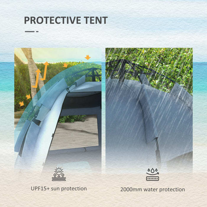 Pop Up Beach Tent for 2-3 People - UPF15+ Protection, Extended Floor, Sandbags, Ventilated Mesh Windows - Portable Sun Shelter for Family Outings