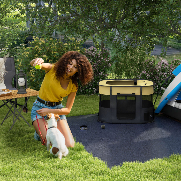 Foldable Canine Playpen - Indoor/Outdoor Pet Enclosure with Convenient Storage Bag - Ideal for Puppy Play & Training, Yellow