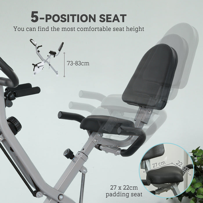 SPORTNOW 5-In-1 Folding Exercise Bike with Arm Workout Bands, Quiet 8-Level Magnetic Resistance Foldable Exercise Bike with LCD, Tablet Holder, Hand Pulse Sensor for Home Use Indoor Cycling, White