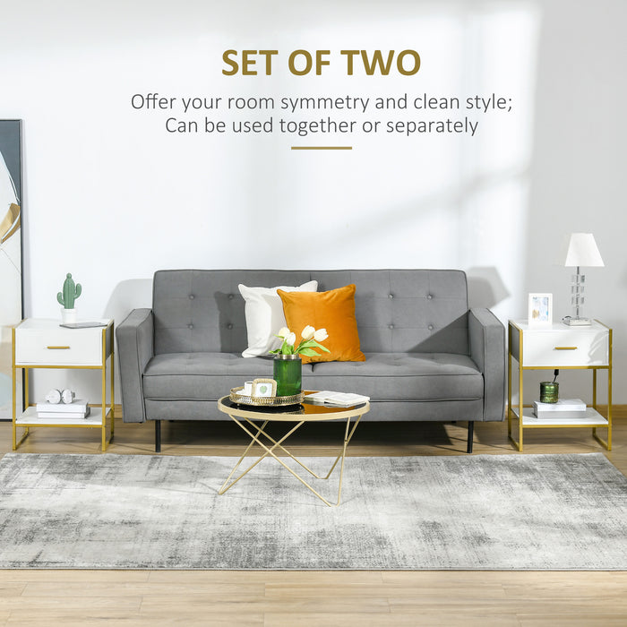 HOMCOM Bedside Table Set of 2, Modern Side Table with Drawer and Shelf, Nightstand for Bedroom, White | Aosom UK | Aosom UK