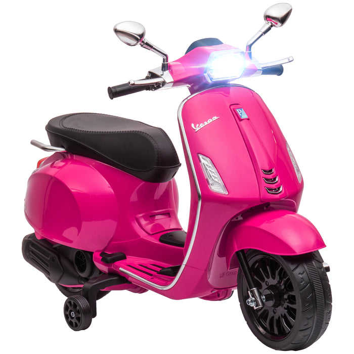 12V Vespa Licensed Ride-On Motorbike for Kids - Electric Motorcycle with Music, Headlights, FM Radio Features - Perfect for Children Aged 3-6 in Pink
