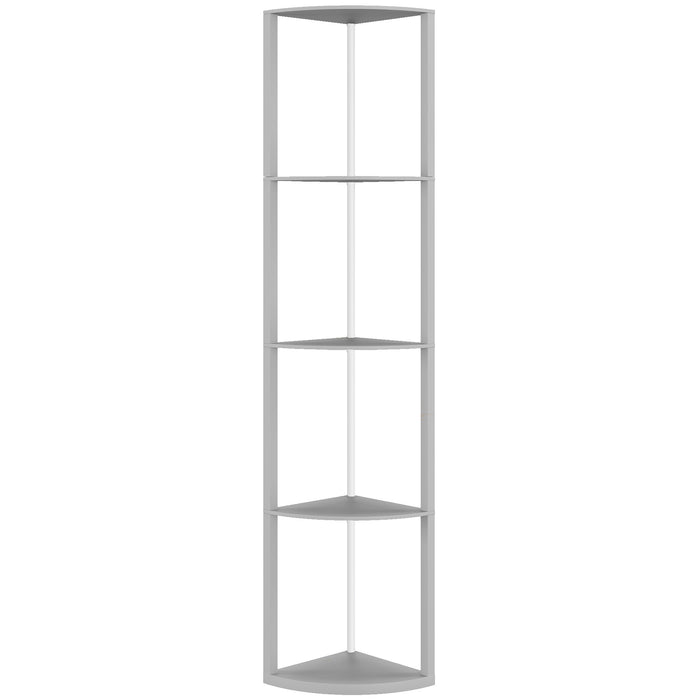 HOMCOM RGB LED Floor Lamp with Shelves, 5-Tier Dimmable Standing Lamp with Adjustable Brightness and Remote Control, Modern Corner Display Shelf Unit for Living Room Bedroom Office, Grey