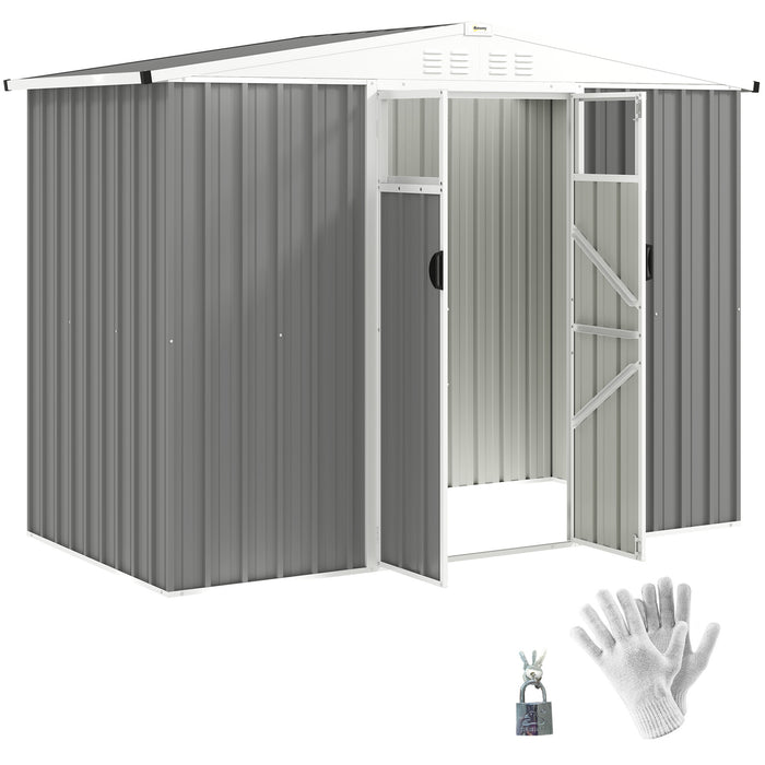 Outsunny 8 x 4 ft Metal Garden Shed, Garden Storage Shed with Window, 4 Vents and Lockable Door, Waterproof Galvanised Steel Tool Storage Shed, Light Grey
