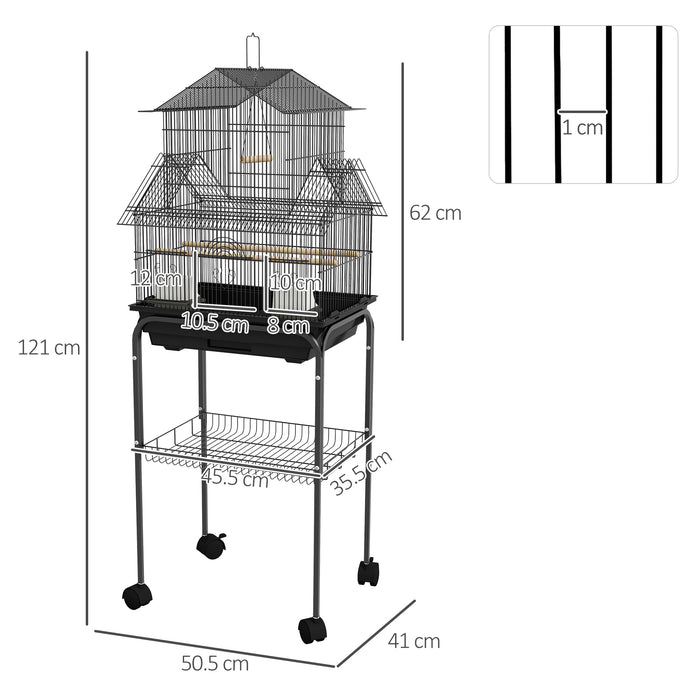 Sturdy Black Metal Aviary - Comes with Swing Perch, Food Container, and Tray - Ideal for Finches, Canaries, and Budgies