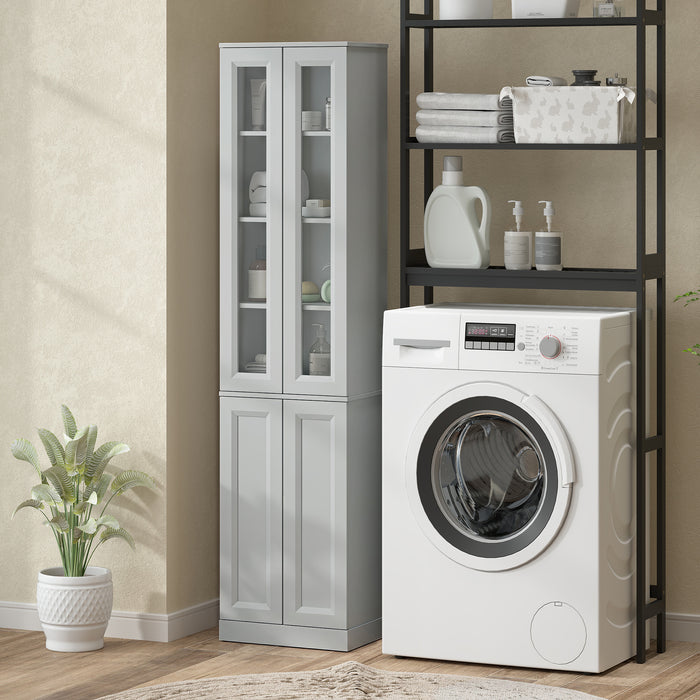 HOMCOM Tall Bathroom Storage Cabinet, 6-Tier Slim Bathroom Cabinet with Adjustable Shelf, 4 Soft-Close Doors, Dusty Blue