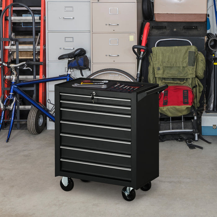 Aosom UK Rolling Tool Chest - 7-Drawer Storage Cabinet on Wheels for Garage/Workshop, Matte Black - Mobile Organization Solution for DIY Enthusiasts and Professionals