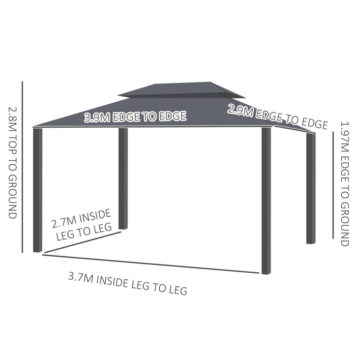 Outsunny 3 x 4m Aluminium Garden Gazebo, Marquee Canopy Shelter Pavilion Party Tent with Nets and Curtains for Garden and Deck, Black