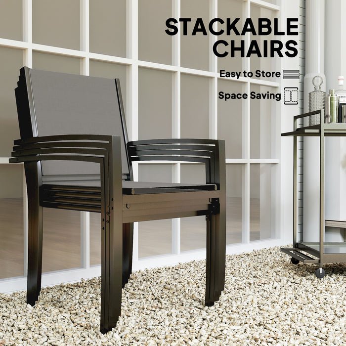 Outsunny 5 Piece Garden Furniture Set, Garden Dining Set with Round Table and 4 Stackable Chairs, Steel Frame, for Outdoor, Patio, Terraces, Dark Grey