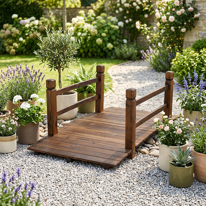 Decorative Outdoor Walkway Bridge with Railings for Farm or Backyard-