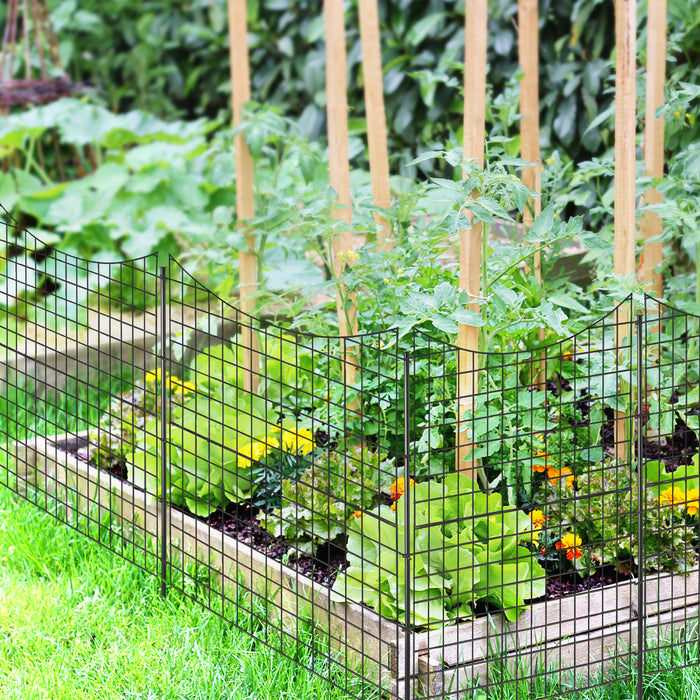 Decorative Garden Fence with 5 Panels and 5 Stakes Outdoor Animal Barrier-