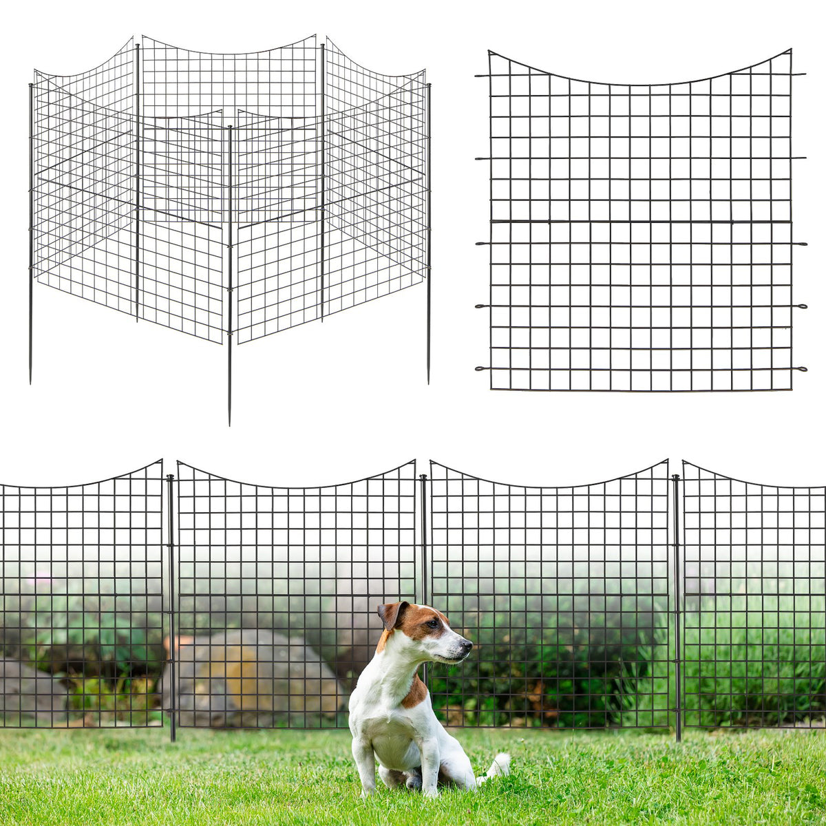 Decorative Garden Fence with 5 Panels and 5 Stakes Outdoor Animal Barrier-