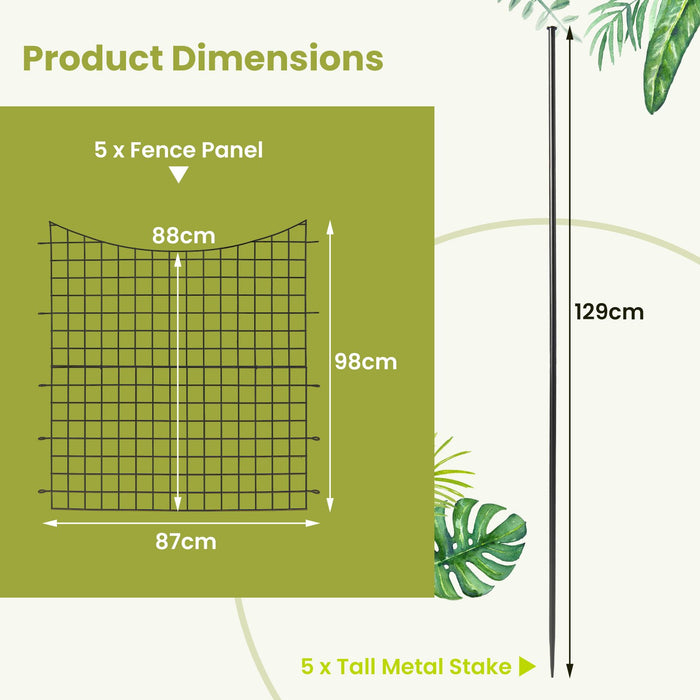 Decorative Garden Fence with 5 Panels and 5 Stakes Outdoor Animal Barrier-