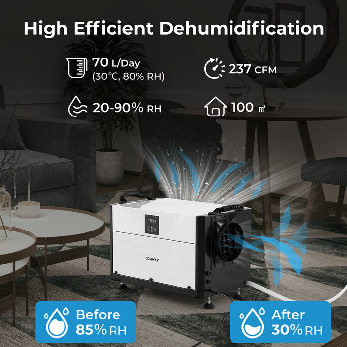 50/70L/Day Crawl Space Dehumidifier with 3 Modes and 24H Timer-Black-