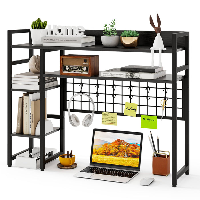 Desktop Bookshelf with 4 Open Storage Shelves for Computer Monitor Up to 32 Inch-