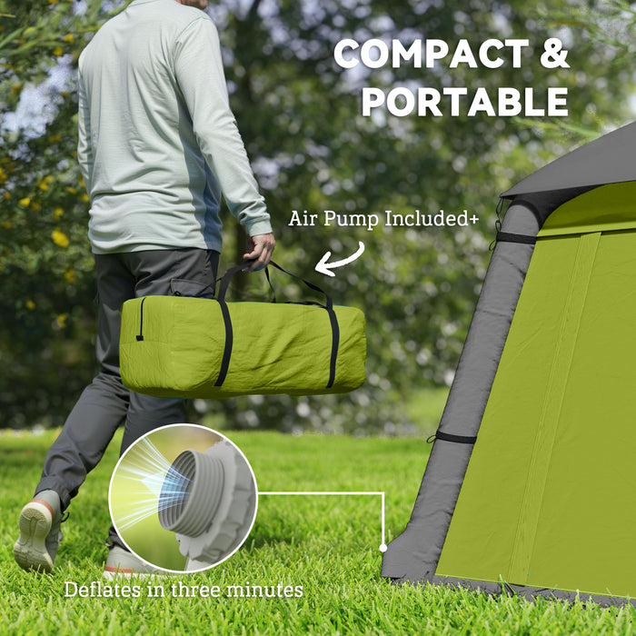 Outsunny Inflatable Camping Tent w/ Hand Pump, Easy Setup 1/2 Person Blow Up Tent Waterproof 190T Taffeta w/ Mesh Windows, Doors and Carry Bag, Green