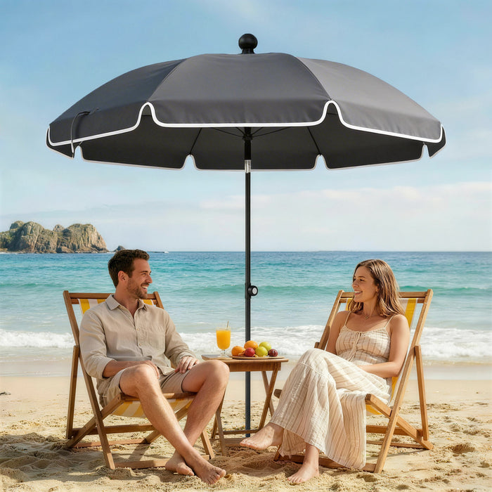 Outsunny 1.8 m Beach Umbrella Parasol with Sand Anchor, Portable 30° Tilting Patio Sun Shade with Adjustable Height, Dark Grey