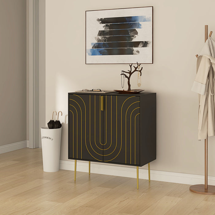 Art Deco-Inspired Sideboard with Adjustable Shelving - Sleek Black Finish with Gold Tone Accents - Elegant Storage Solution for Contemporary Homes