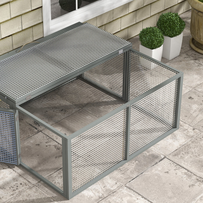 Wooden Grey Rabbit Hutch - Portable Foldable Bunny Cage with Weatherproof Roof - Ideal Outdoor Shelter for Pet Rabbits & Small Animals