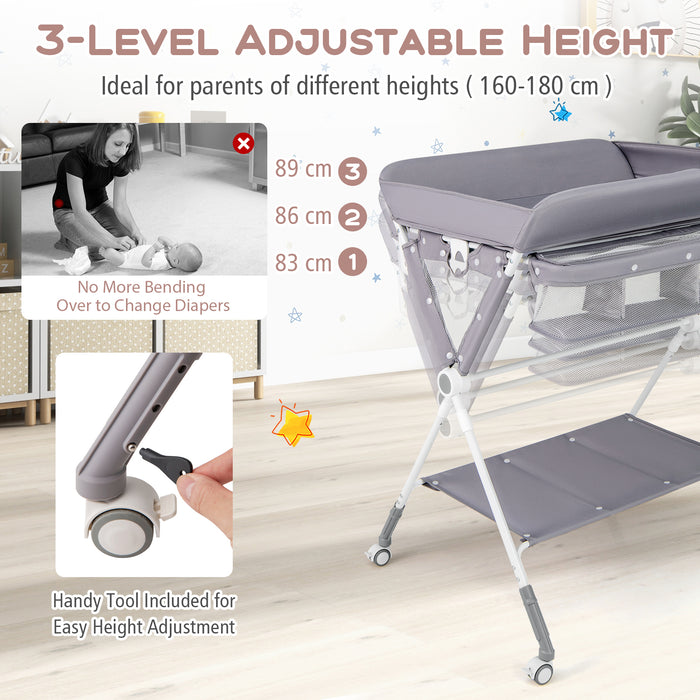 Diaper Changing Station with 3 Position Adjustable Level and 4 Universal Wheels-