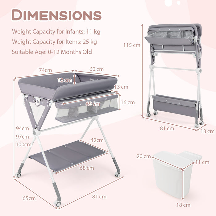 Diaper Changing Station with 3 Position Adjustable Level and 4 Universal Wheels-