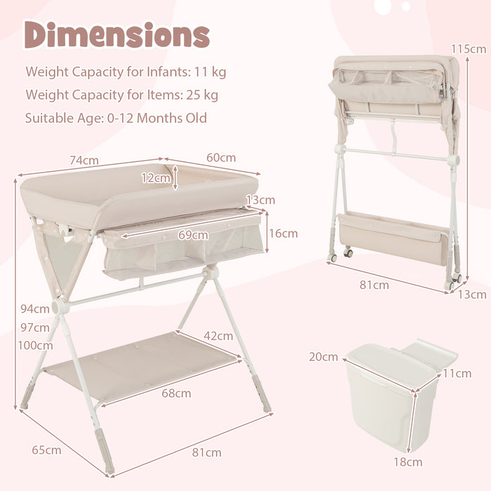 Diaper Changing Station with 3 Position Adjustable Level and 4 Universal Wheels-