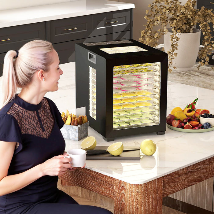 HOMCOM Food Dehydrator with 12 Stainless Steel Tray, 850W Food Dryer Machine with LED Touch Panel, 40-70℃ Adjustable Temperature, 48H Timer for Drying Fruit, Meat, Vegetable, Jerky, Pet Treat, Black