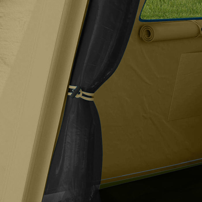 Outsunny Inflatable Camping Tent w/ Hand Pump, Easy Setup 1/2 Person Blow Up Tent Waterproof 190T Taffeta w/ Mesh Windows, Doors and Carry Bag, Brown