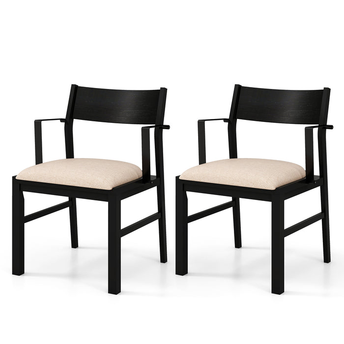 Dining Chair with Arms Set of 2 with Contoured Backrest and Padded Seat and Rubber Wood Legs- Black & Cream