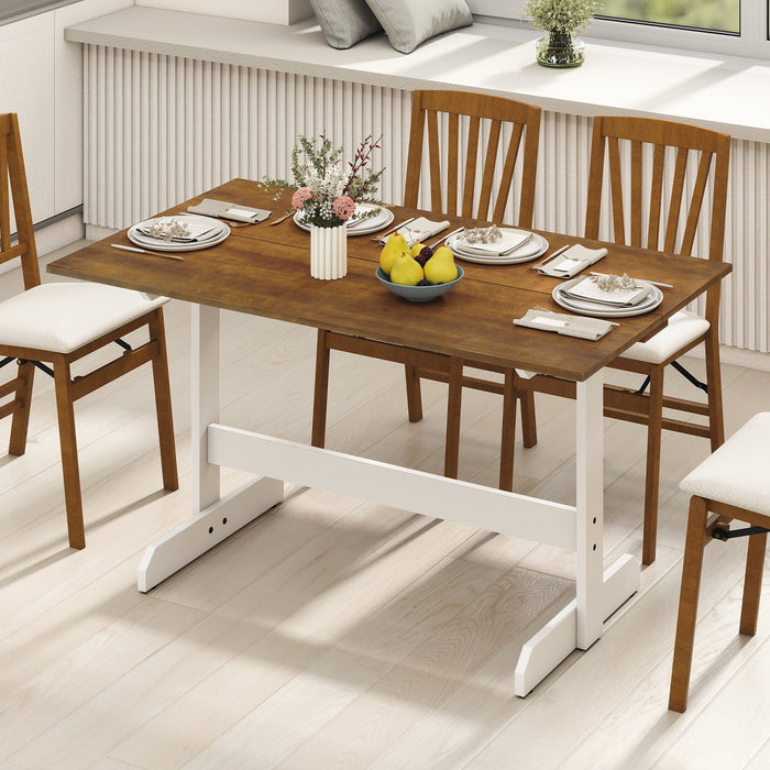 Dining Table for 4-6 People Rectangular Kitchen Table with Solid Wood Trestle Base-