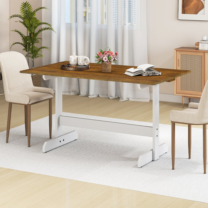 Dining Table for 4-6 People Rectangular Kitchen Table with Solid Wood Trestle Base-