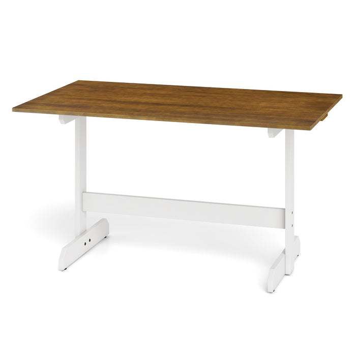 Dining Table for 4-6 People Rectangular Kitchen Table with Solid Wood Trestle Base-